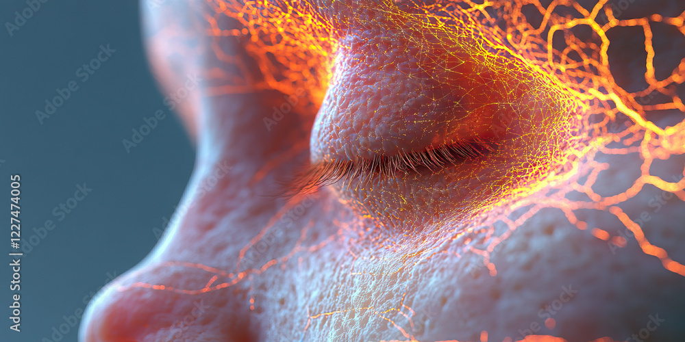 Poster digital rendering: closed eye with glowing network overlay