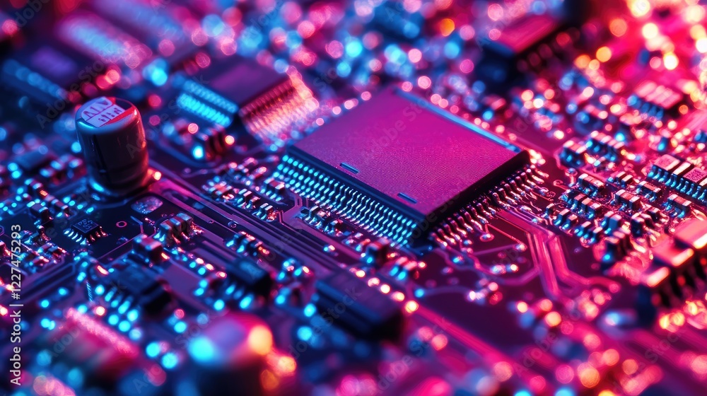 Poster A close-up of computer monitor pixels in various RGB hues, creating a vibrant, glowing digital pattern, showcasing the intricacy and brilliance of modern display technology