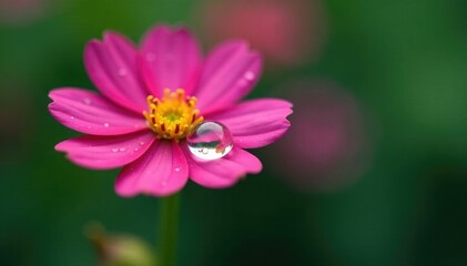 Obraz premium Single rain drop resting on tiny flower petal, plant, petal, round