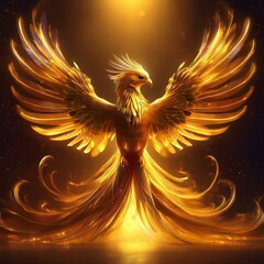 黄金に輝く鳳凰のイラスト