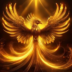 黄金に輝く鳳凰のイラスト