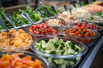 Variety of salads and dishes in a buffet setting