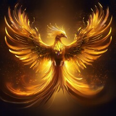 黄金に輝く鳳凰のイラスト