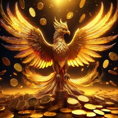 黄金に輝く鳳凰のイラスト