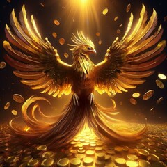 黄金に輝く鳳凰のイラスト