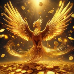 黄金に輝く鳳凰のイラスト