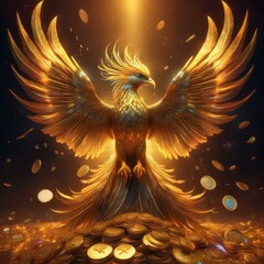 黄金に輝く鳳凰のイラスト