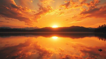 Fototapeta premium sunset over the lake