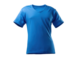 plain blue t-shirt floating in the air isolated on pure white background