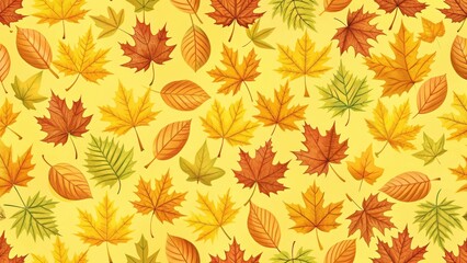Fototapeta premium Autumn Leaf Seamless Colorful Yellow Tile Pattern, tile, leaf, tile, leaf, vibrant, cozy, floral, fall, interior, harvest