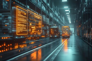 Fototapeta premium Automated Warehouse Efficiency Robotics Data Metrics and Self Driving Logistics
