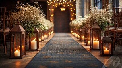 Fototapeta premium Romantic wedding aisle with candles and flowers.