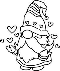 Hand drawn cute valentine love gnome cartoon doodle outline 