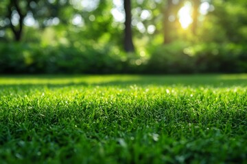 Fototapeta premium Vibrant green grass and sunlight on a sunny day