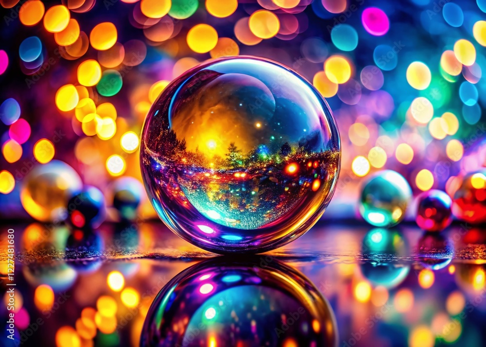 Poster abstract fractal sphere backdrop: bokeh effect, circular & spherical elements for modern design & te