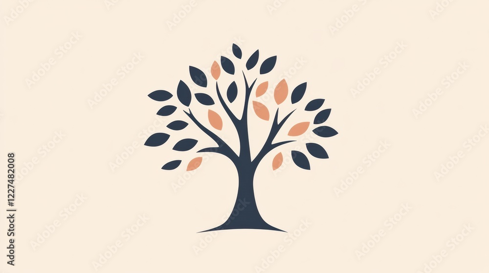 Poster stylized tree icon featuring branches and leaves with a simple design suitable for various themes an