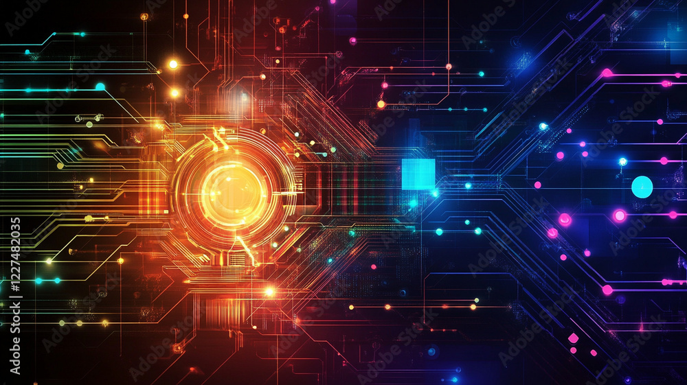 Aufkleber abstract digital technology background with vibrant colors and circuitry patterns, ideal for tech th