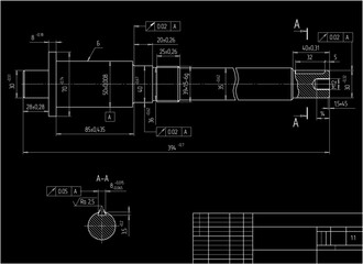 Assembly drawing of shaft of electrical reducer.
Vector design of steel mechanical device with 
dimension lines.
Engineering technic computer cad scheme on 
paper sheet. Hand drawn pencil sketch.