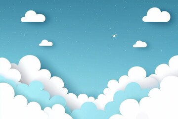 A serene sky filled with fluffy white clouds against a vibrant blue backdrop, evoking tranquility