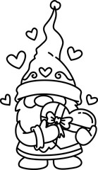 Hand drawn cute valentine love gnome cartoon doodle outline 