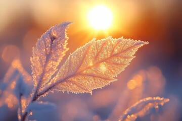Fototapeta premium Autumn leaves with golden sunlight glowing through in a warm scene