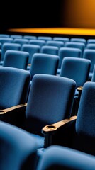 Empty theater seats arranged in perfect symmetry and isolation.