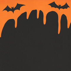 Fototapeta premium Spooky border, cobwebs and bats, orange and black drips, grunge texture, perfect for party flyers