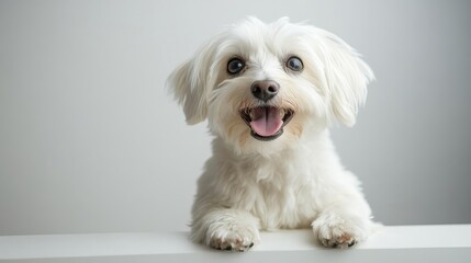 Happy Small Dog Smiling in Minimalist Background