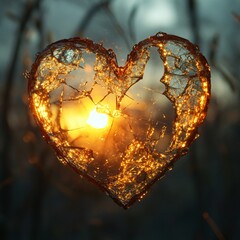 Crack heart with light