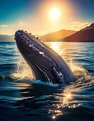 Fototapeta premium 海で泳ぐ野生の大きなクジラ