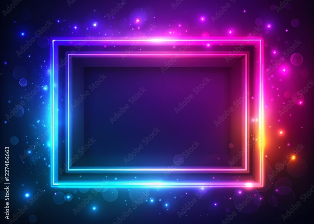 Poster abstract glowing neon rectangle frame animation background 4k - right copy space