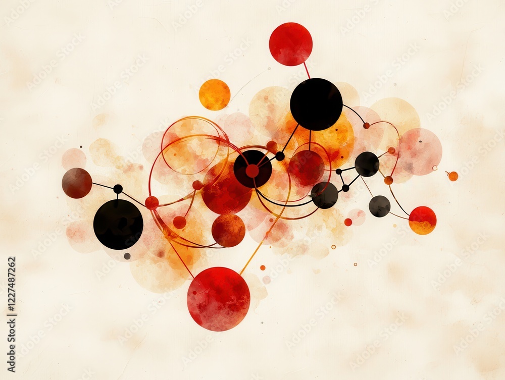 Poster abstract design featuring colorful circles and fluid lines on a soft background, evoking a sense of 
