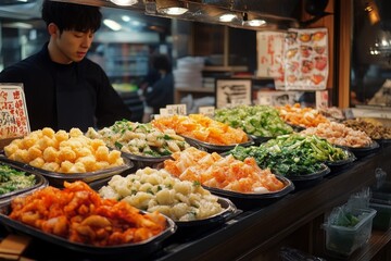 Fototapeta premium Fresh market stall with vibrant fruits and vegetables