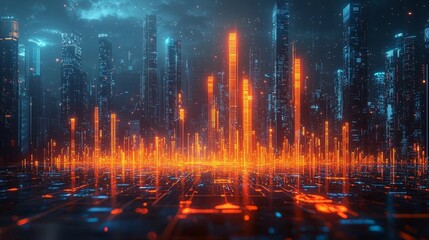 Obraz premium Vibrant Digital Marketplace with Glowing Financial Charts Graphs and Currencies in a Futuristic Virtual Space