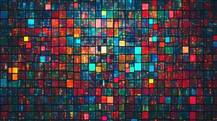 Fototapeta premium A detailed texture of computer monitor pixels forming a vibrant, glowing RGB digital pattern, illustrating the complexity and beauty of modern screen technology