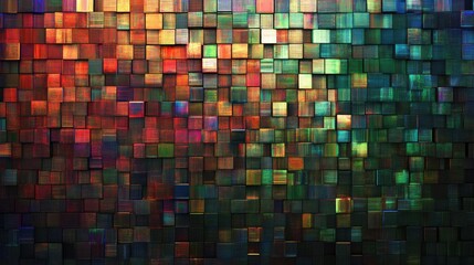 A detailed texture of computer monitor pixels forming a vibrant, glowing RGB digital pattern, illustrating the complexity and beauty of modern screen technology