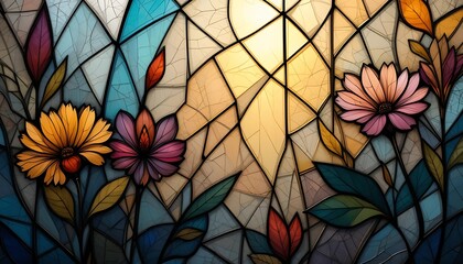 Stained Glass Floral Design with Sunset Hues