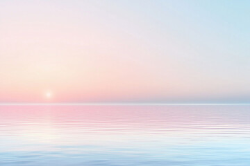 Obraz premium Serene sunrise over calm waters, pastel colors reflecting on the surface, evoking tranquility and peace