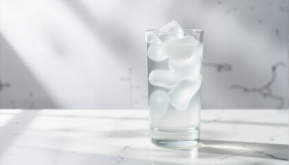 Glass of water with ice cubes on a marble countertop, International World Water Resources Day Theme
