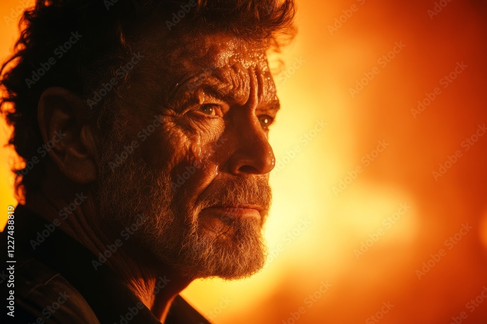 Poster a close-up of a crying actor during a pivotal scene, with tears streaming down their face and dramat