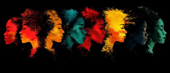 A Vibrant Illustration Of Seven Women'S Profiles, Each In A Different Color, Evokes Strength And Unity.