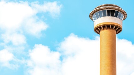 Tall Orange Observation Tower Against a Blue Sky with Fluffy Clouds A Scenic Summer Day View