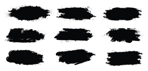 Collection of black paint. Spray paint elements, brush stroke, white splash set. Texture rough scratching stroke art brushes vector.