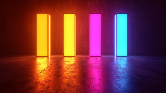 Colorful Glowing Market Stalls in Abstract Bar Graph Formation Representing Industry Sectors and Business Concept - Powered by Adobe