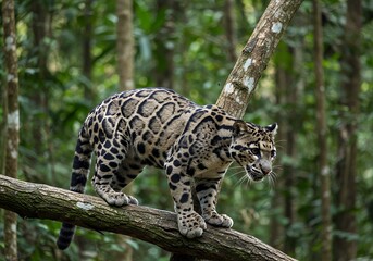 Majestic Clouded Leopard in Lush Tropical Forest
