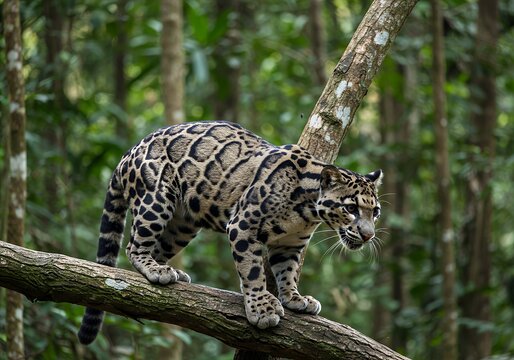 Majestic Clouded Leopard in Lush Tropical Forest