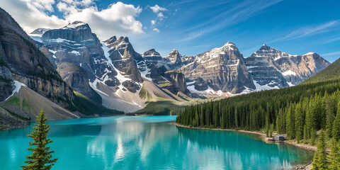 Beautiful Moraine Lake in Banff National Park, Canada. Photographed at sunrise