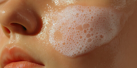 Fototapeta premium Close-up of Face with Cleansing Foam