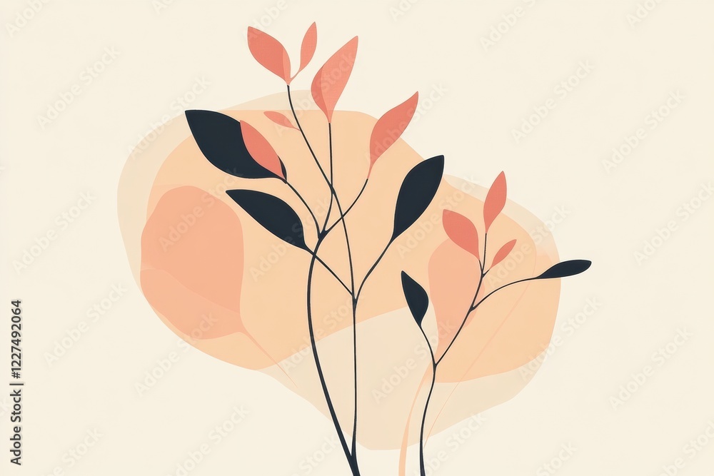 Aufkleber Modern tree icon featuring branches and leaves with a minimalist design against a soft background with subtle colors. Generative AI