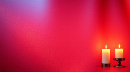 christmas candles on red background